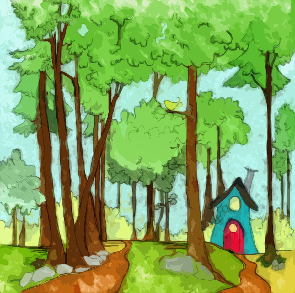 tall trees coloured cutout