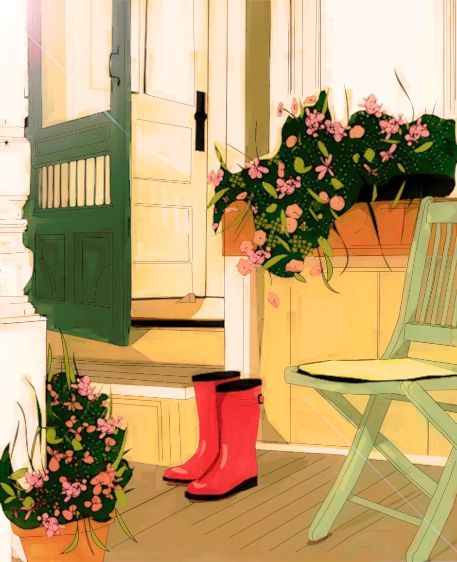 boots on porch for calendar top layer or second